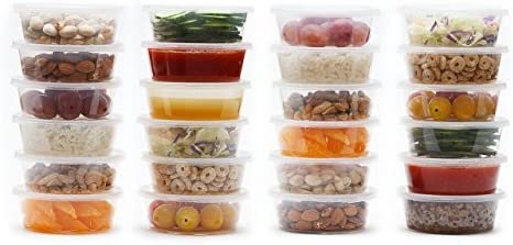 Plastic Food Storage Containers with Lids - Restaurant Deli Cups/Great for Slime, Party Supplies, Meal Prep and Portion Control - Leakproof and Microwave Safe - BPA Free (8 oz, Set of 50)