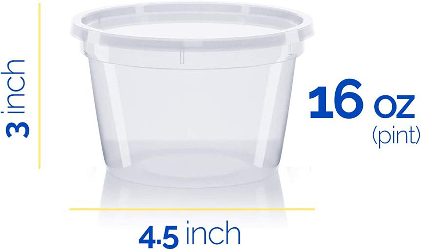 Plastic Food Storage Containers with Lids - Restaurant Deli Cups/Great for Slime, Party Supplies, Meal Prep and Portion Control - Leakproof and Microwave Safe Takeout Set - BPA Free (16 oz)