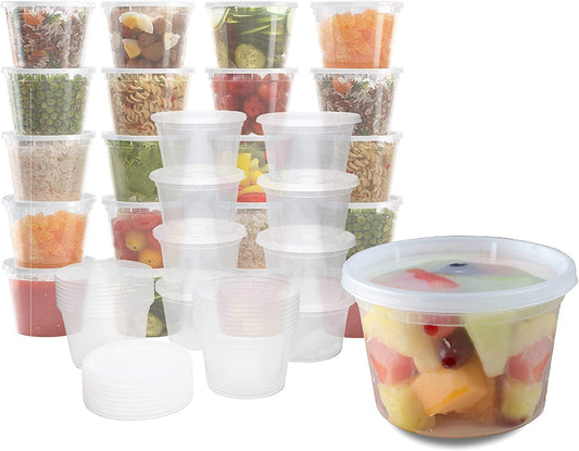 Plastic Food Storage Containers with Lids - Restaurant Deli Cups/Great for Slime, Party Supplies, Meal Prep and Portion Control - Leakproof and Microwave Safe Takeout Set - BPA Free (16 oz)