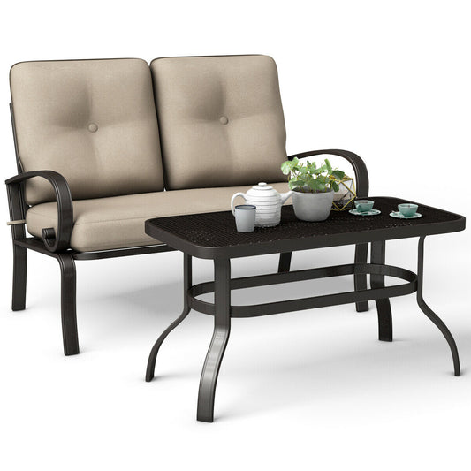 2 Pcs Patio Outdoor LoveSeat Coffee Table
