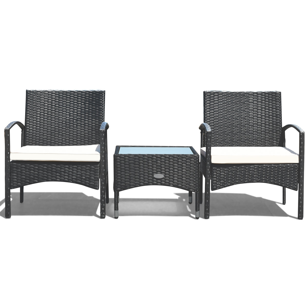 3 Pieces Patio Wicker Rattan Furniture Set with Cushion for Lawn Backyard