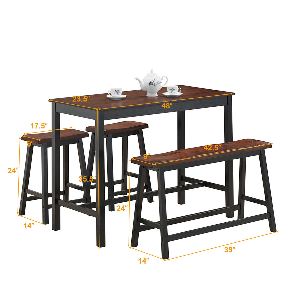 4 Pcs Solid Wood Counter Height Table Set