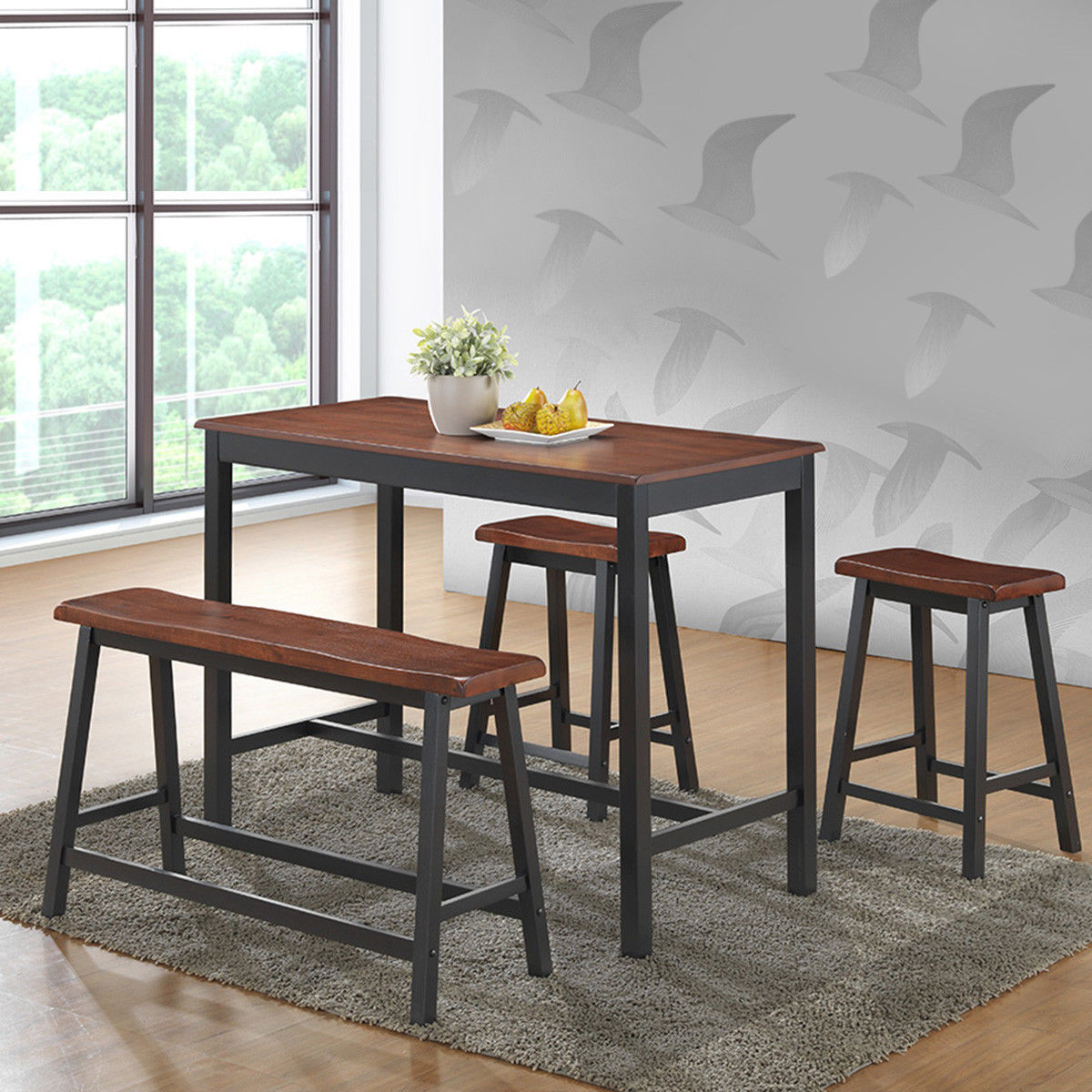 4 Pcs Solid Wood Counter Height Table Set