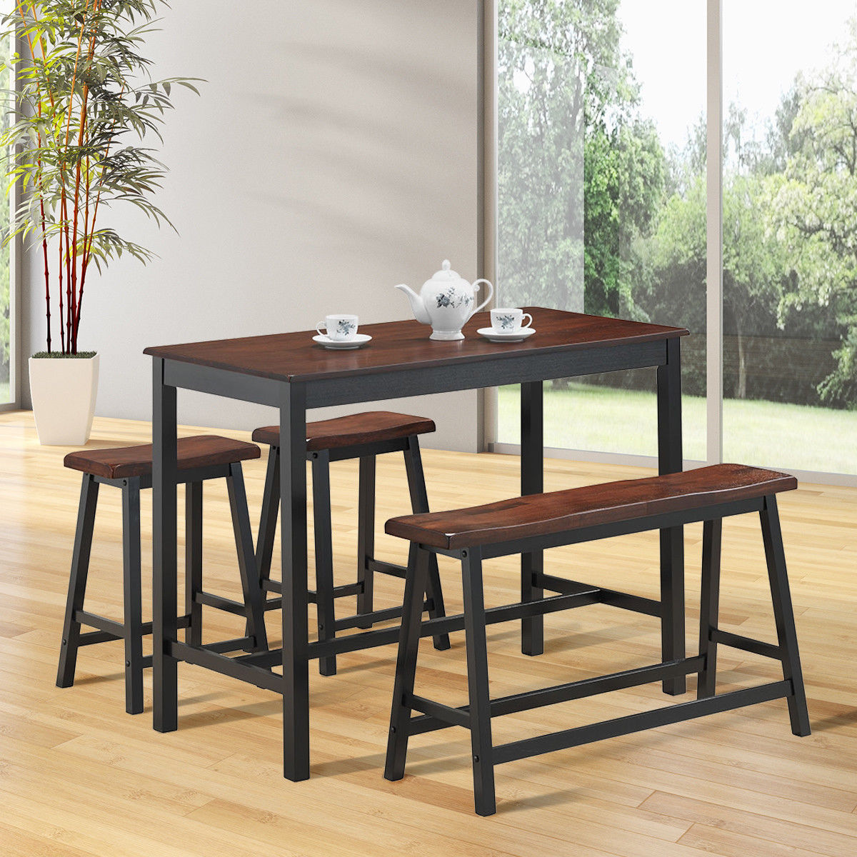 4 Pcs Solid Wood Counter Height Table Set