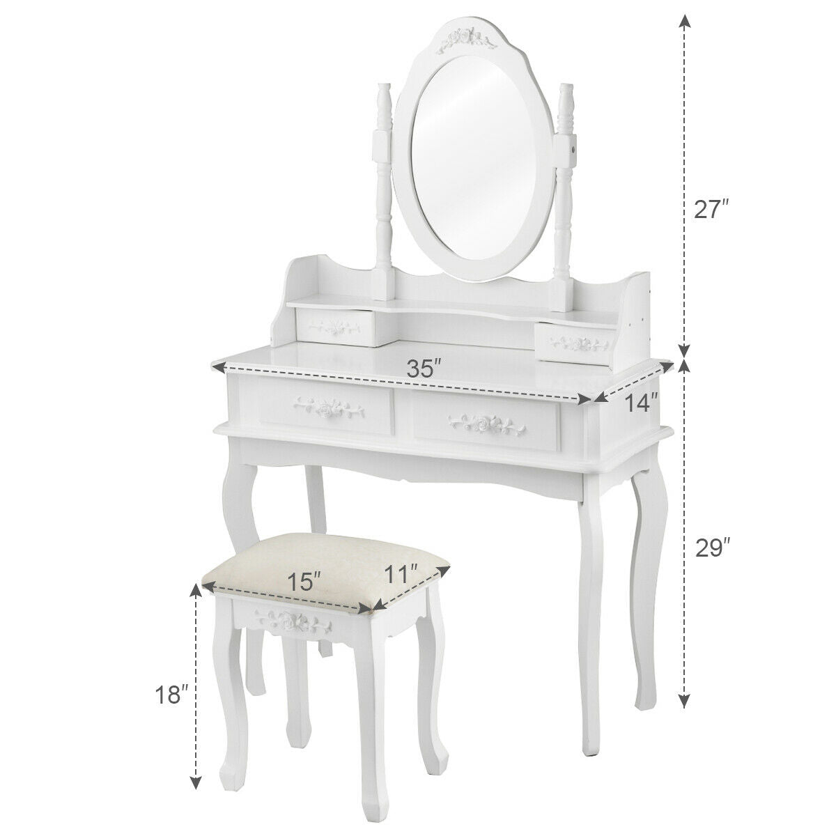 White Vanity Makeup Dressing Table