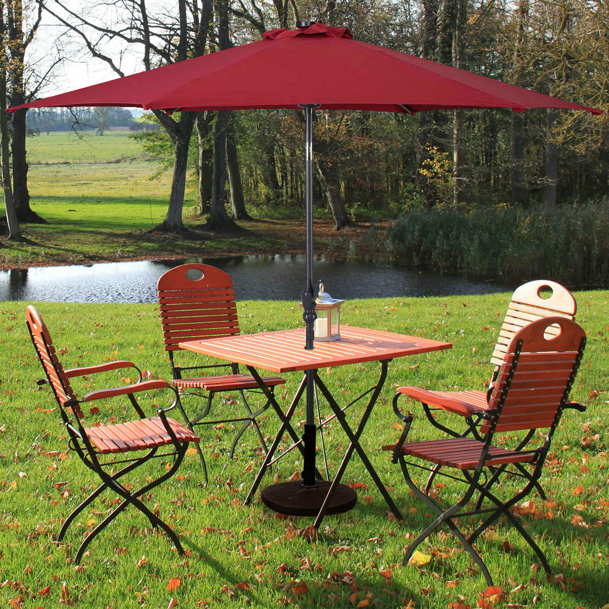 9ft Patio Solar Umbrella LED Patio