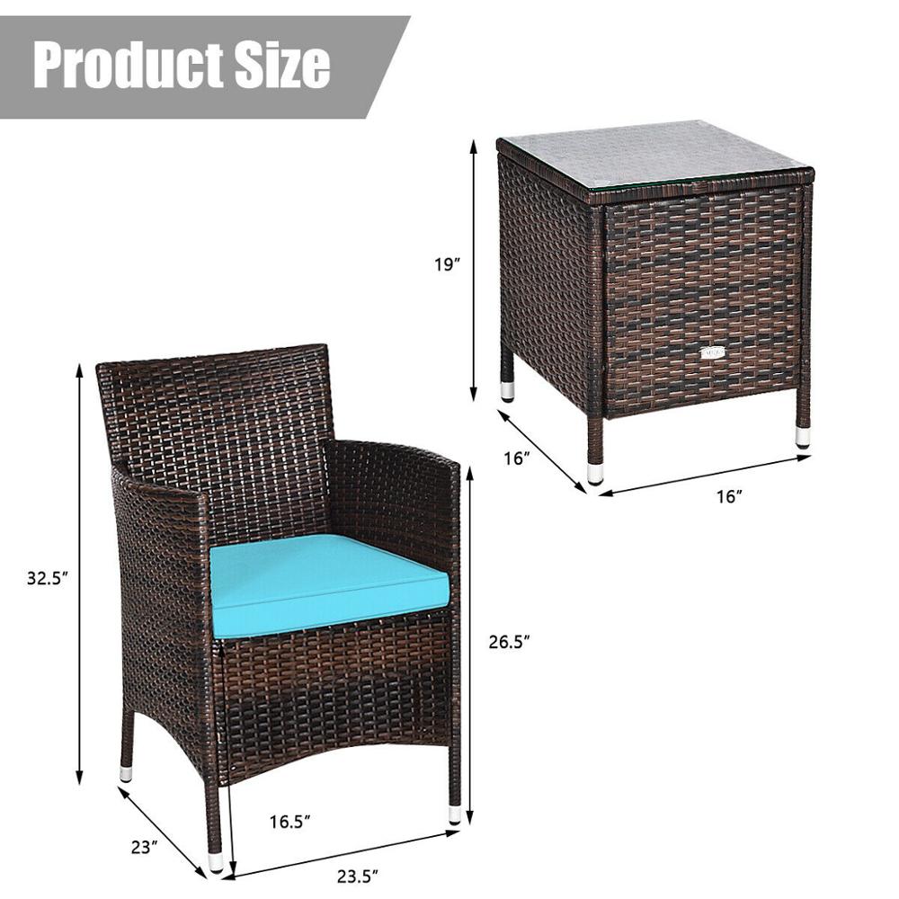 Outdoor 3 PCS Rattan Wicker Furniture Sets