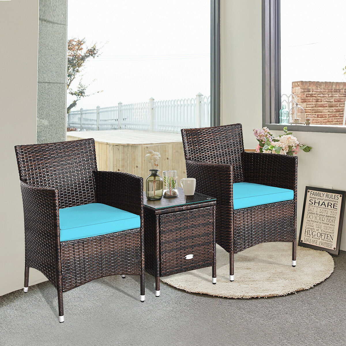 Outdoor 3 PCS Rattan Wicker Furniture Sets