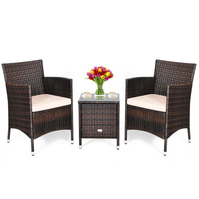 Outdoor 3 PCS Rattan Wicker Furniture Sets