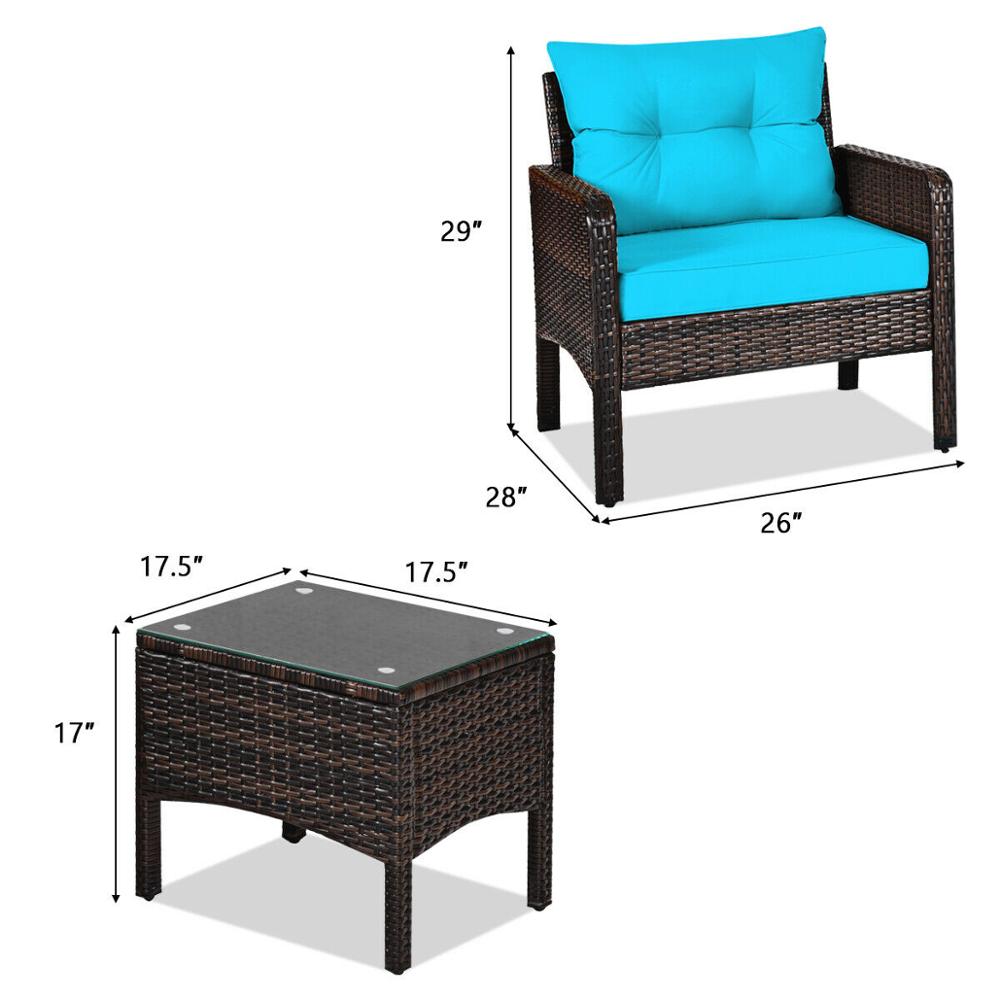 3PCS Outdoor Rattan Conversation Set