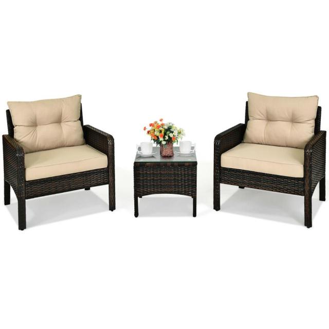 3PCS Outdoor Rattan Conversation Set