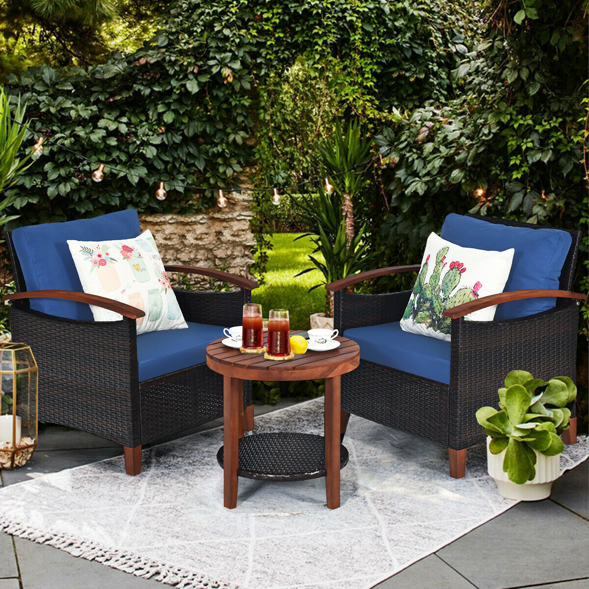 3PCS Patio Rattan Furniture Set