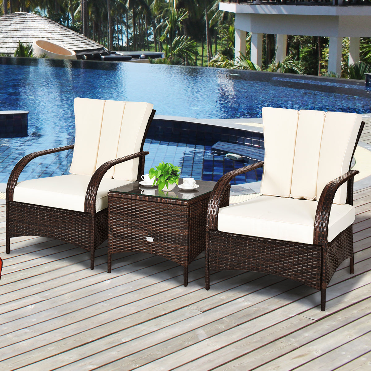 3 PCS Patio Rattan Furniture Set