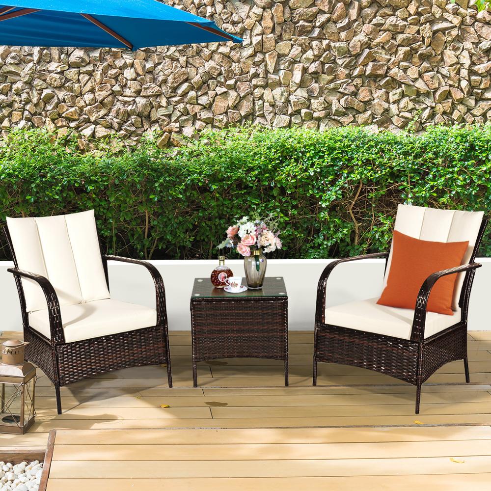 3 PCS Patio Rattan Furniture Set