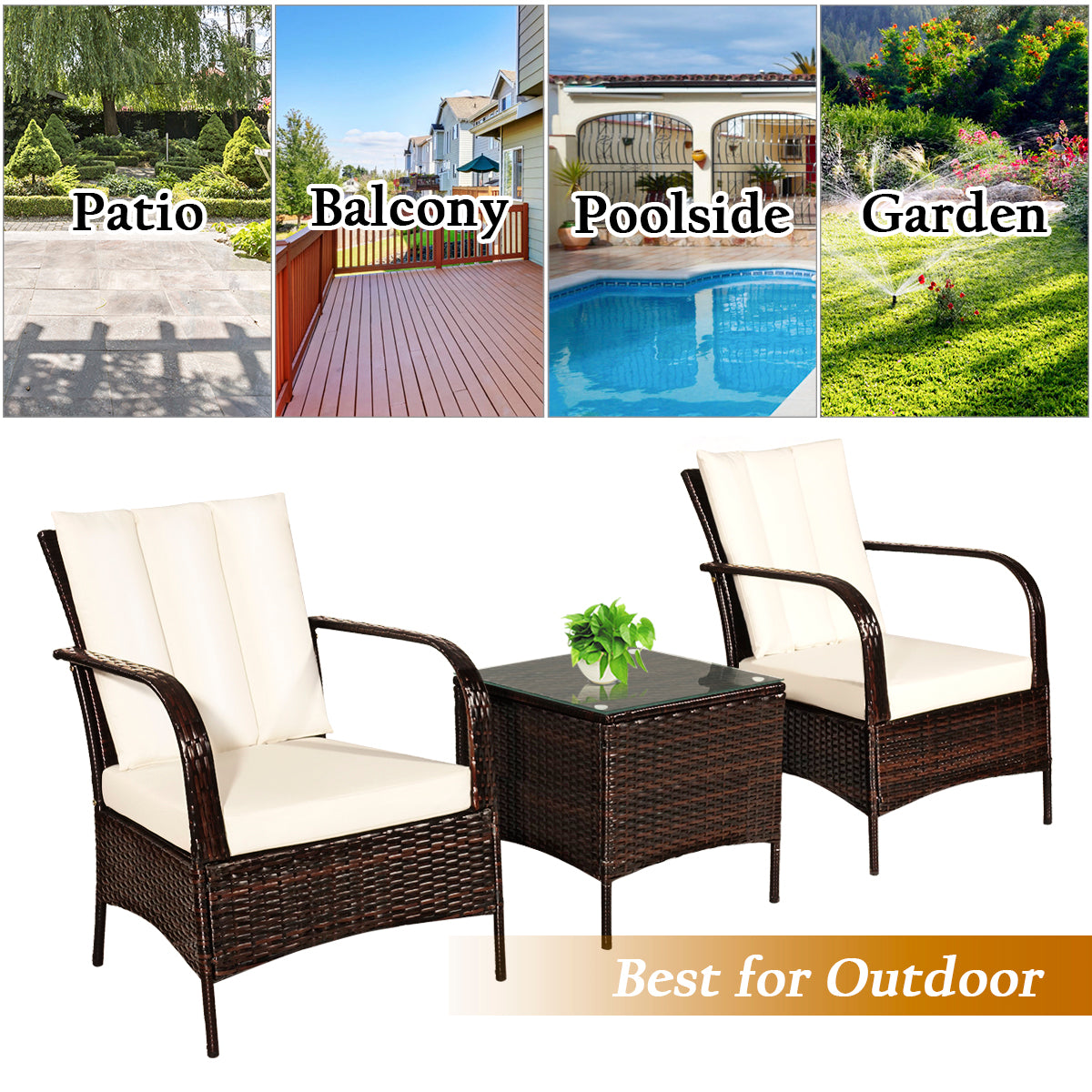 3 PCS Patio Rattan Furniture Set