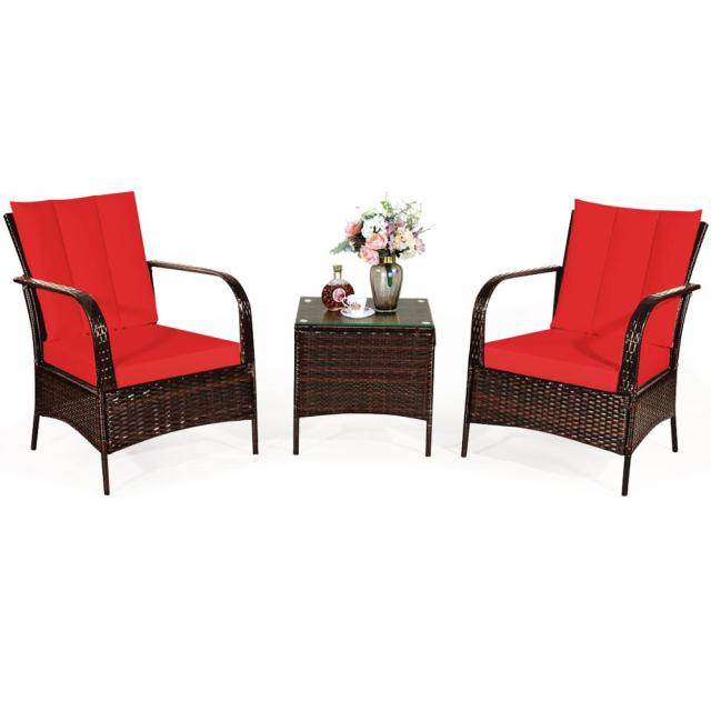 3 PCS Patio Rattan Furniture Set