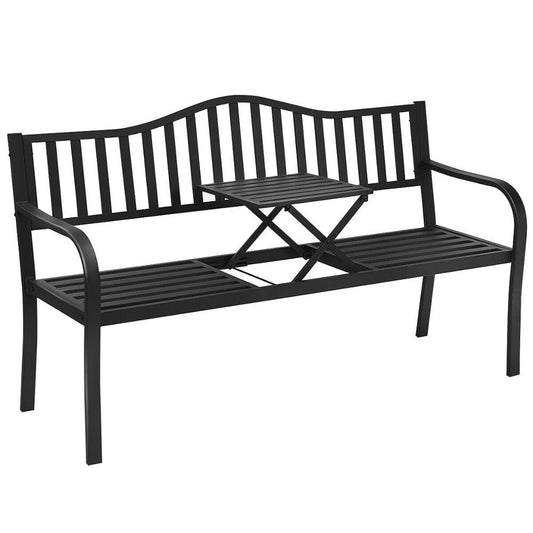 Patio Garden Bench Steel Frame Adjustable Center Table Outdoor