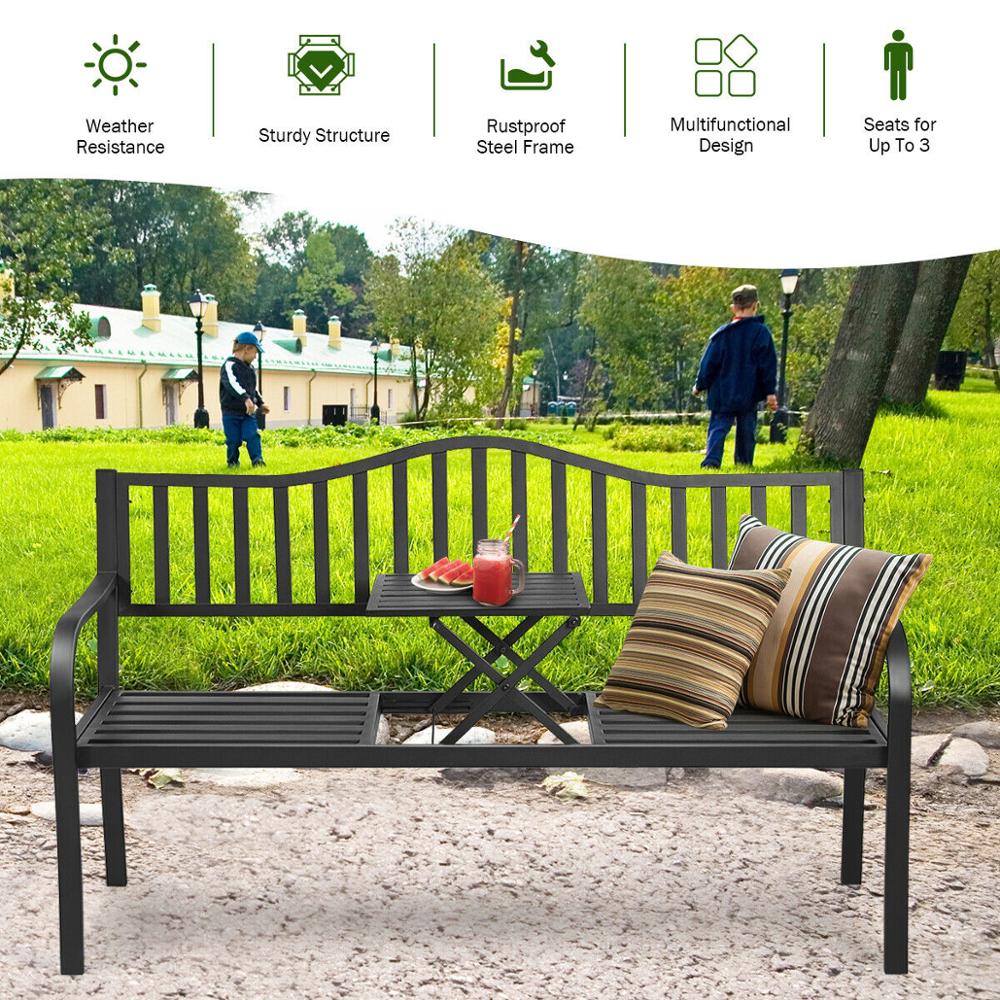 Patio Garden Bench Steel Frame Adjustable Center Table Outdoor