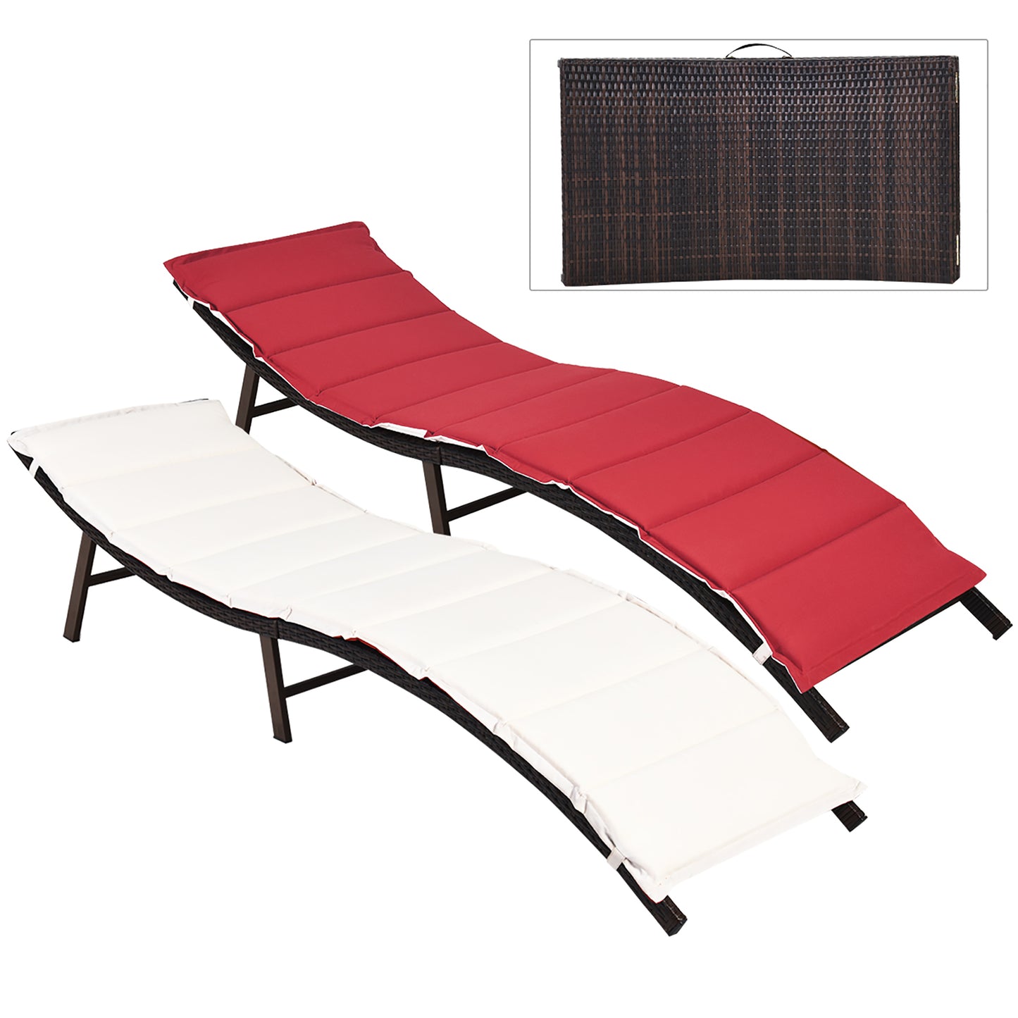 2PCS Patio Rattan Folding Lounge Chair