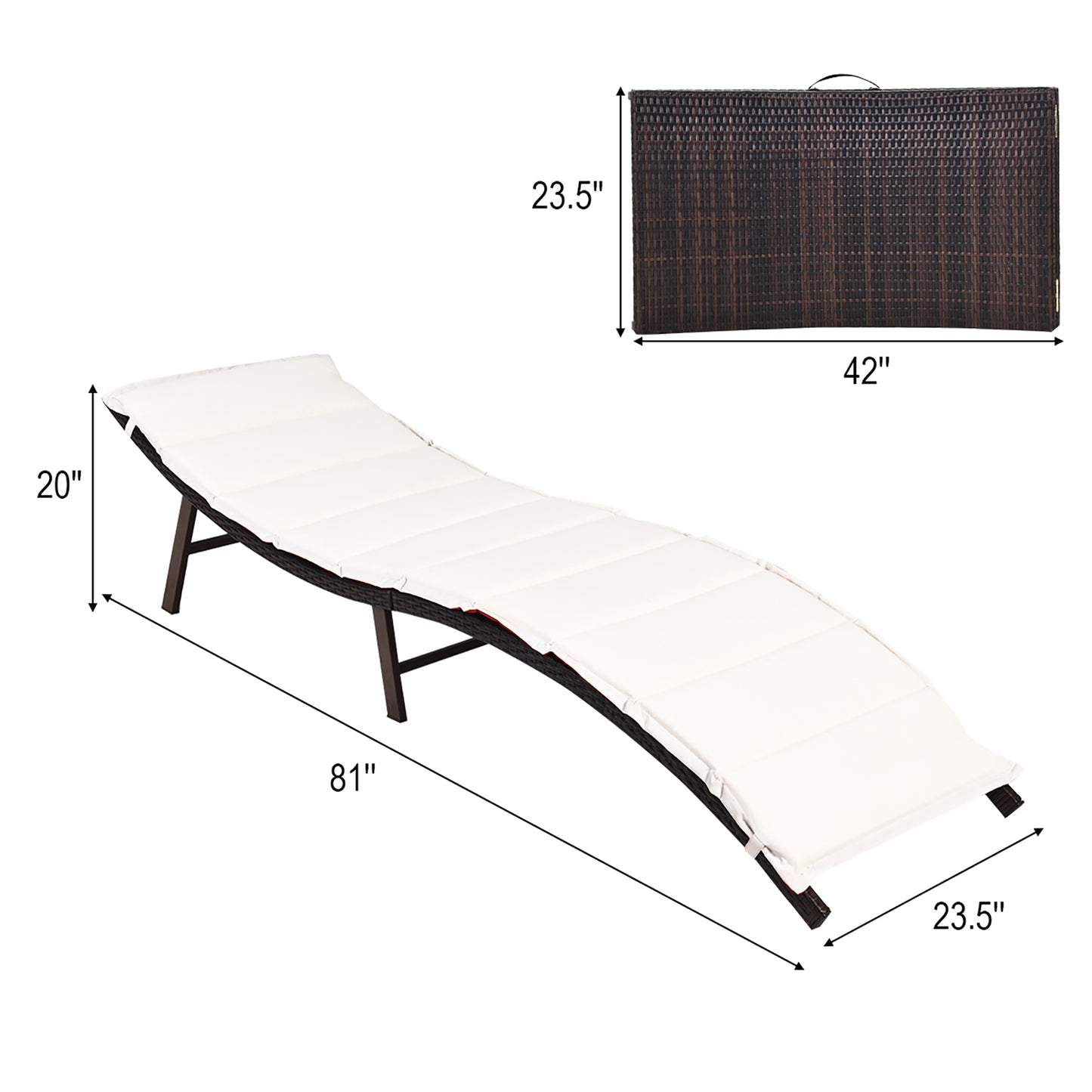 2PCS Patio Rattan Folding Lounge Chair