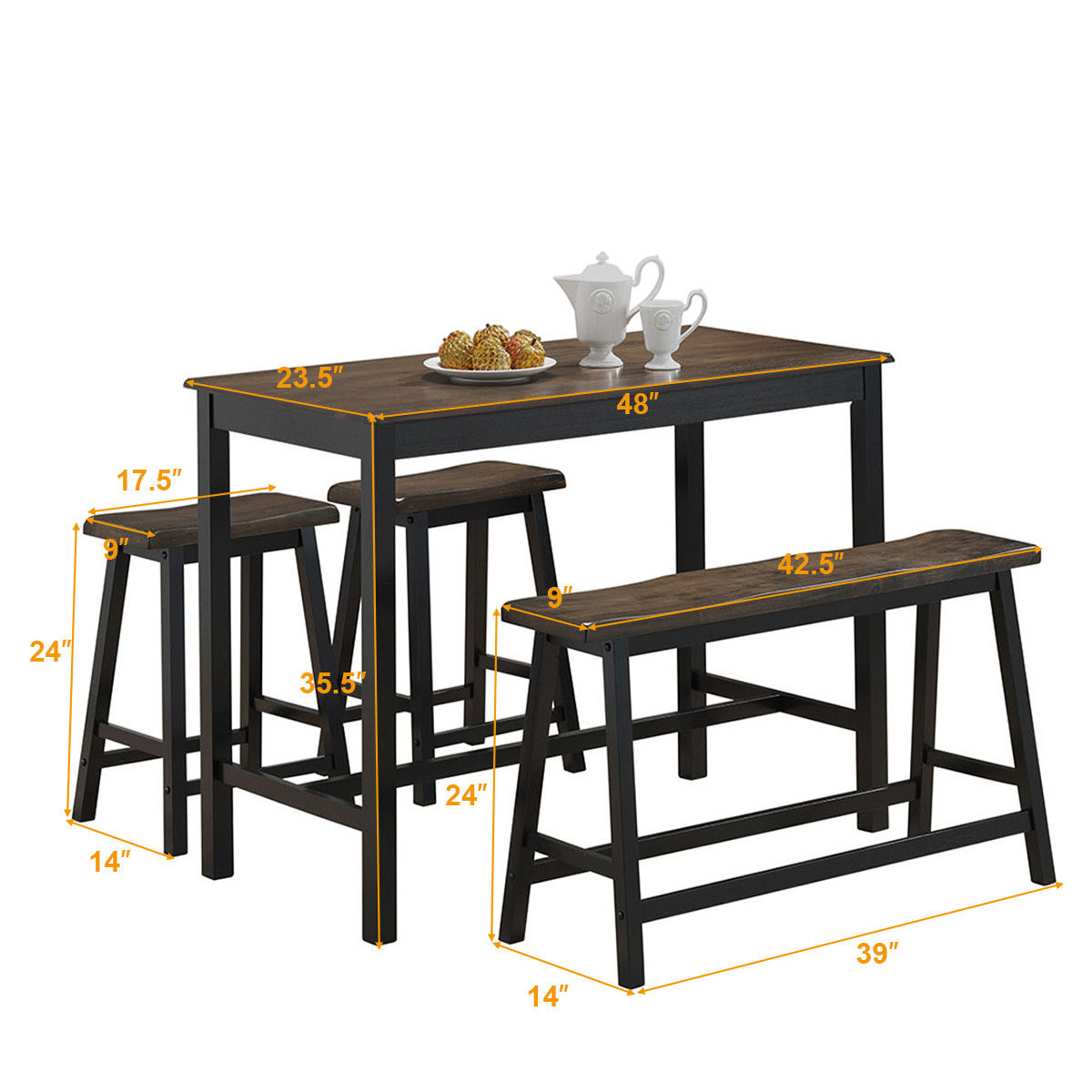 4 Pcs Solid Wood Counter Height Table Set