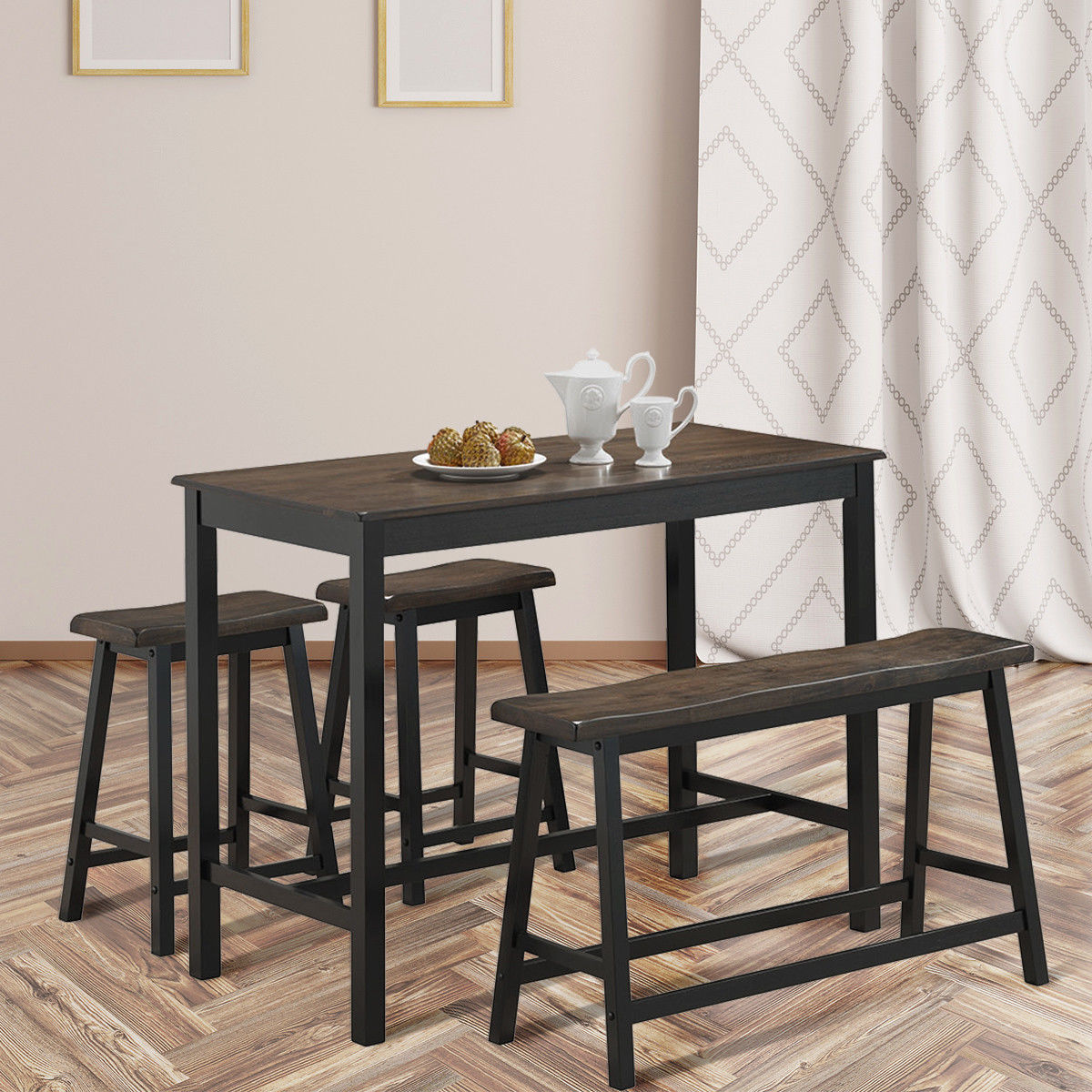 4 Pcs Solid Wood Counter Height Table Set