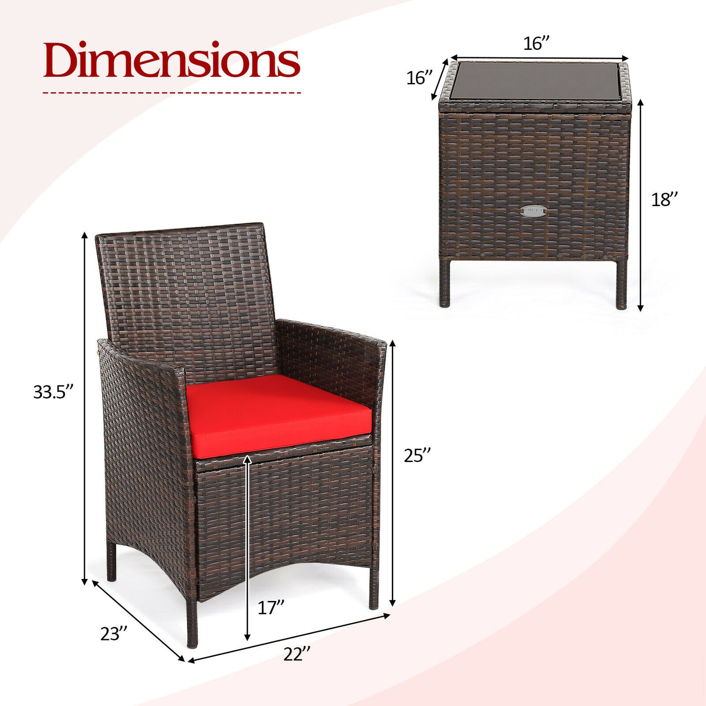 3PCS Patio Rattan Furniture Set