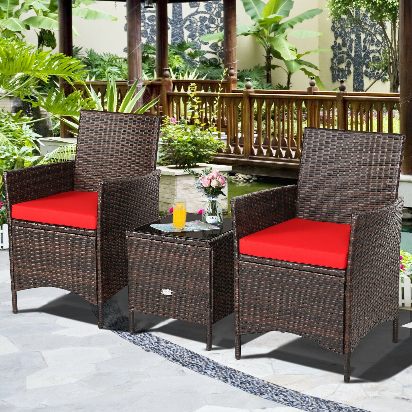 3PCS Patio Rattan Furniture Set