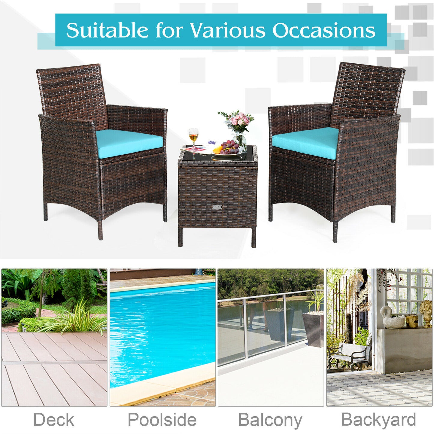 3PCS Patio Rattan Furniture Set