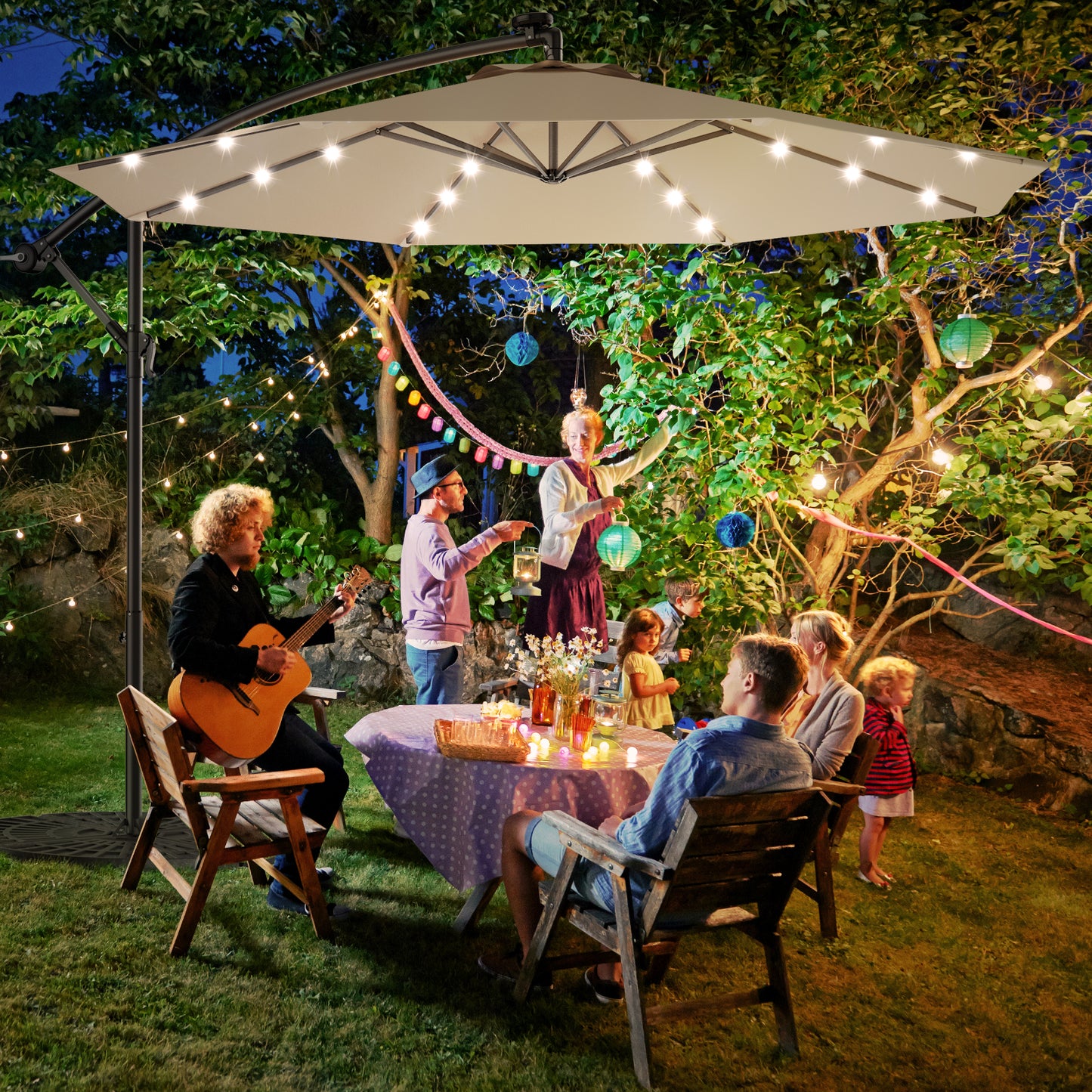 Hanging Solar LED Umbrella Patio