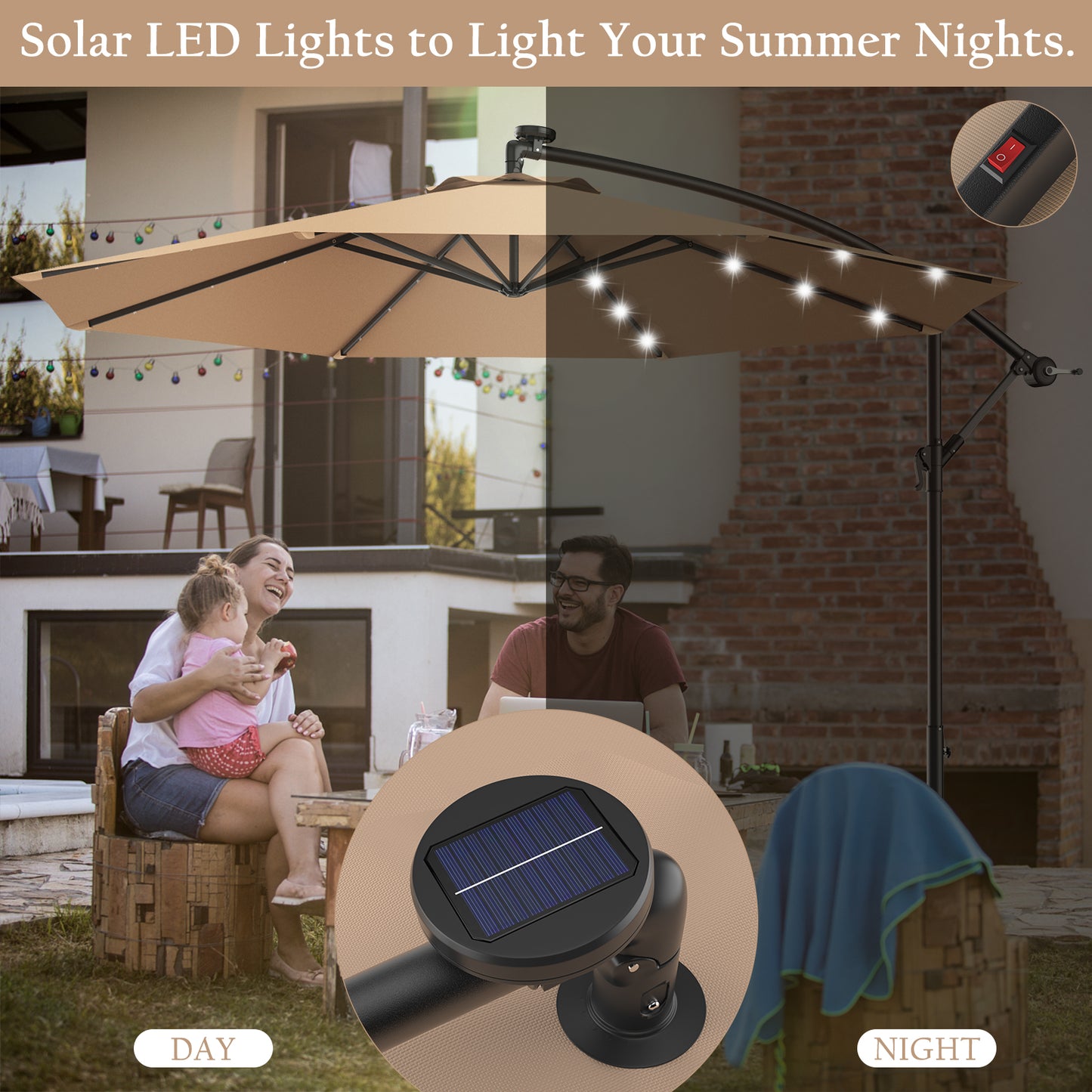 Hanging Solar LED Umbrella Patio