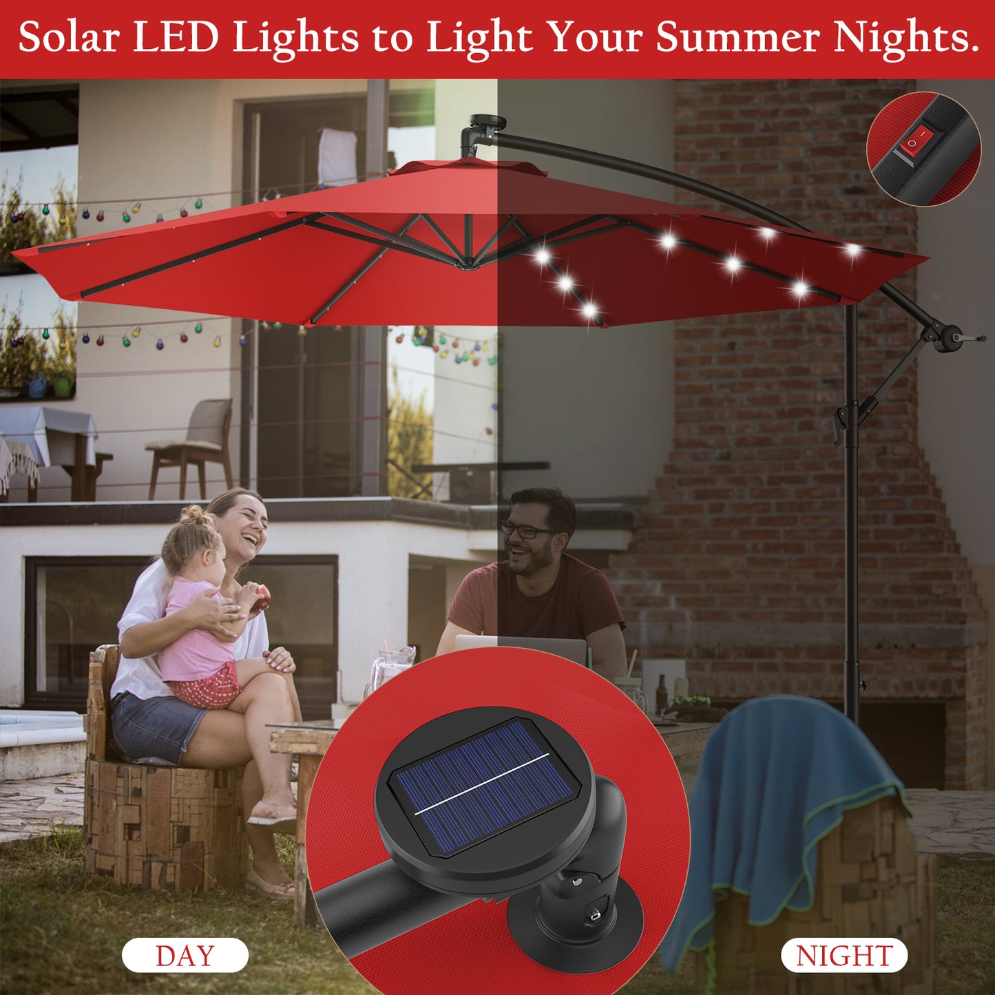 Hanging Solar LED Umbrella Patio