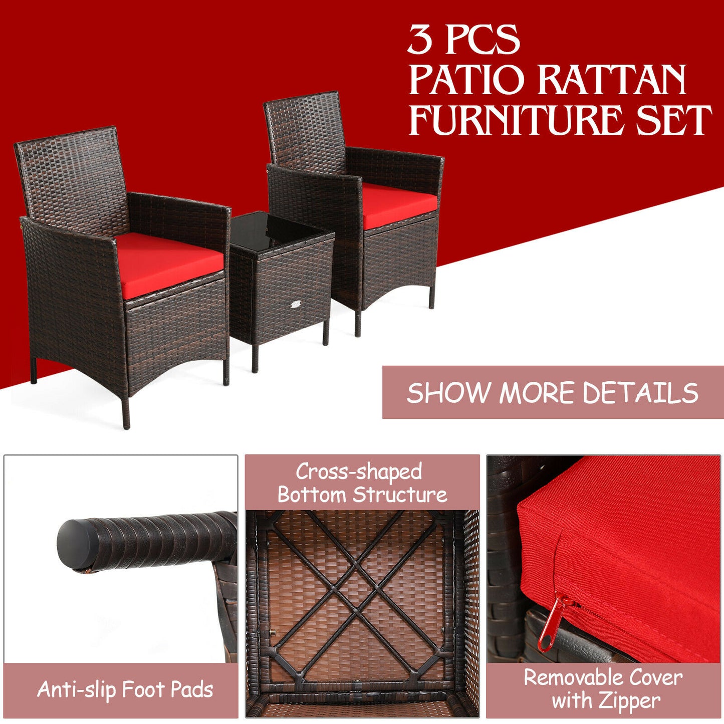 3PCS Patio Rattan Furniture Set