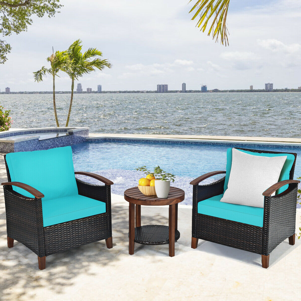 3PCS Patio Rattan Furniture Set