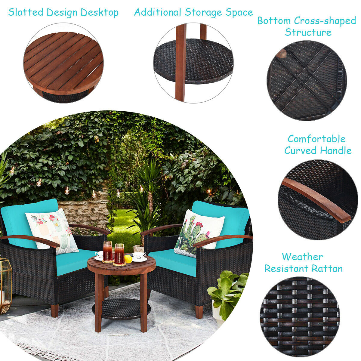 3PCS Patio Rattan Furniture Set