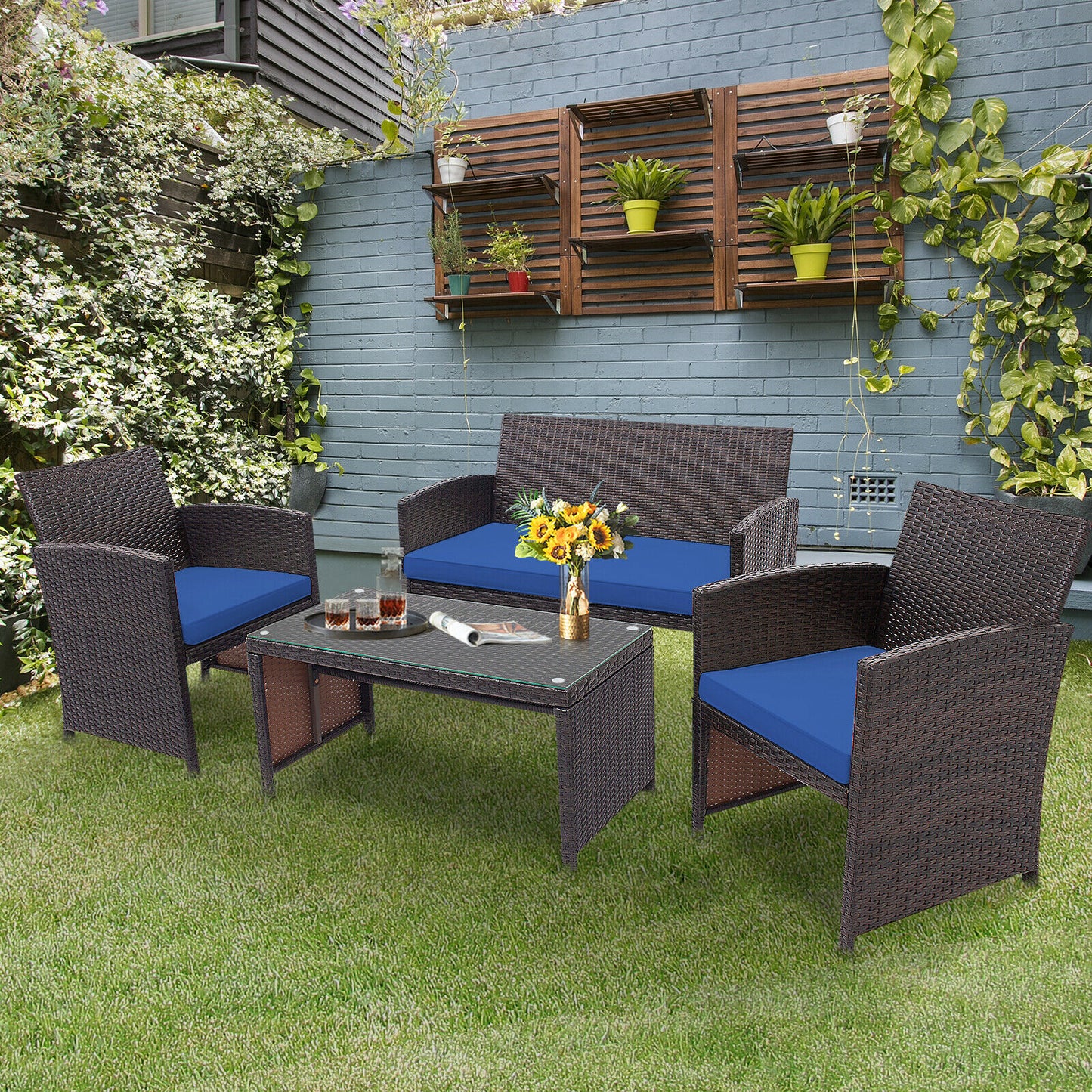 4PCS Patio Rattan Furniture Set