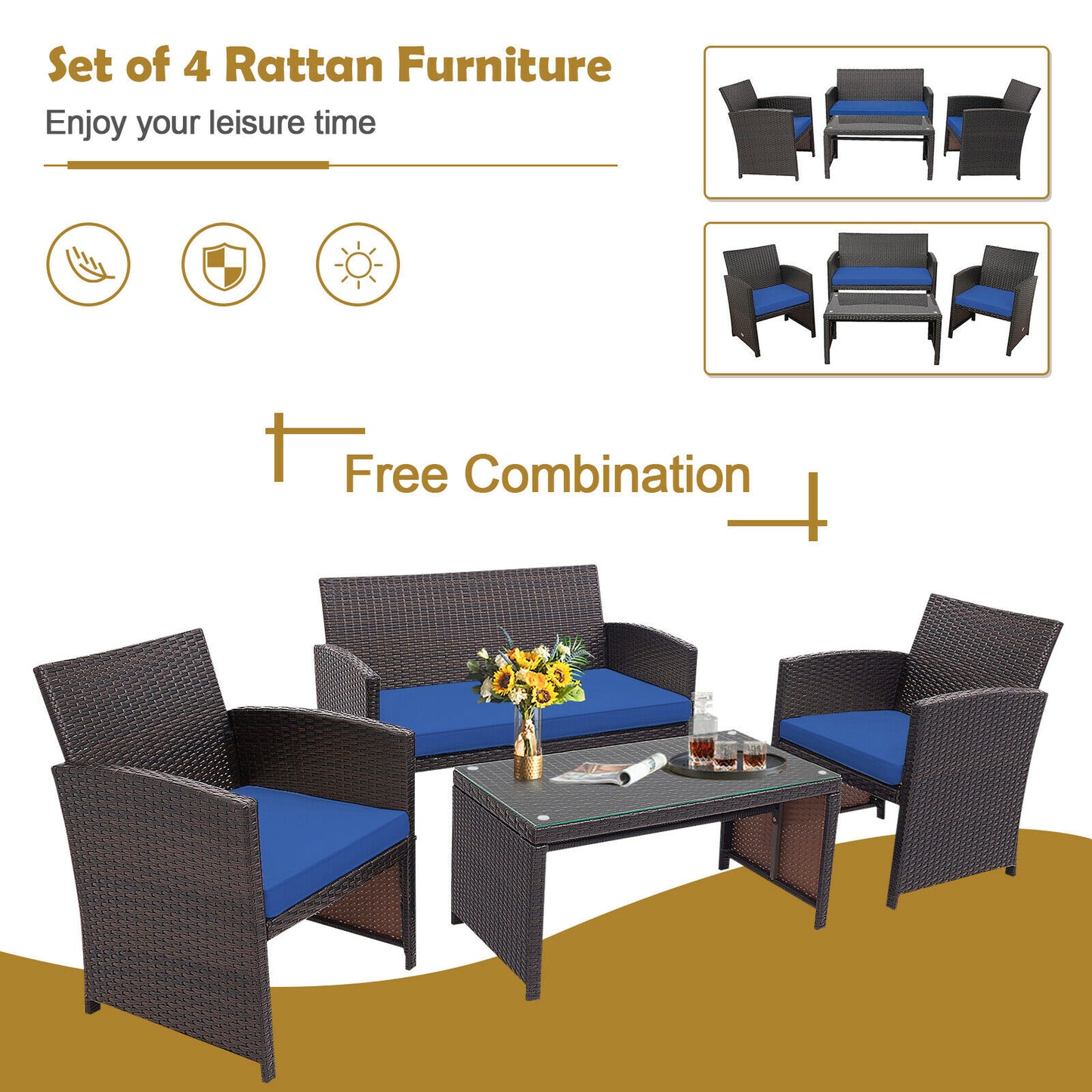 4PCS Patio Rattan Furniture Set