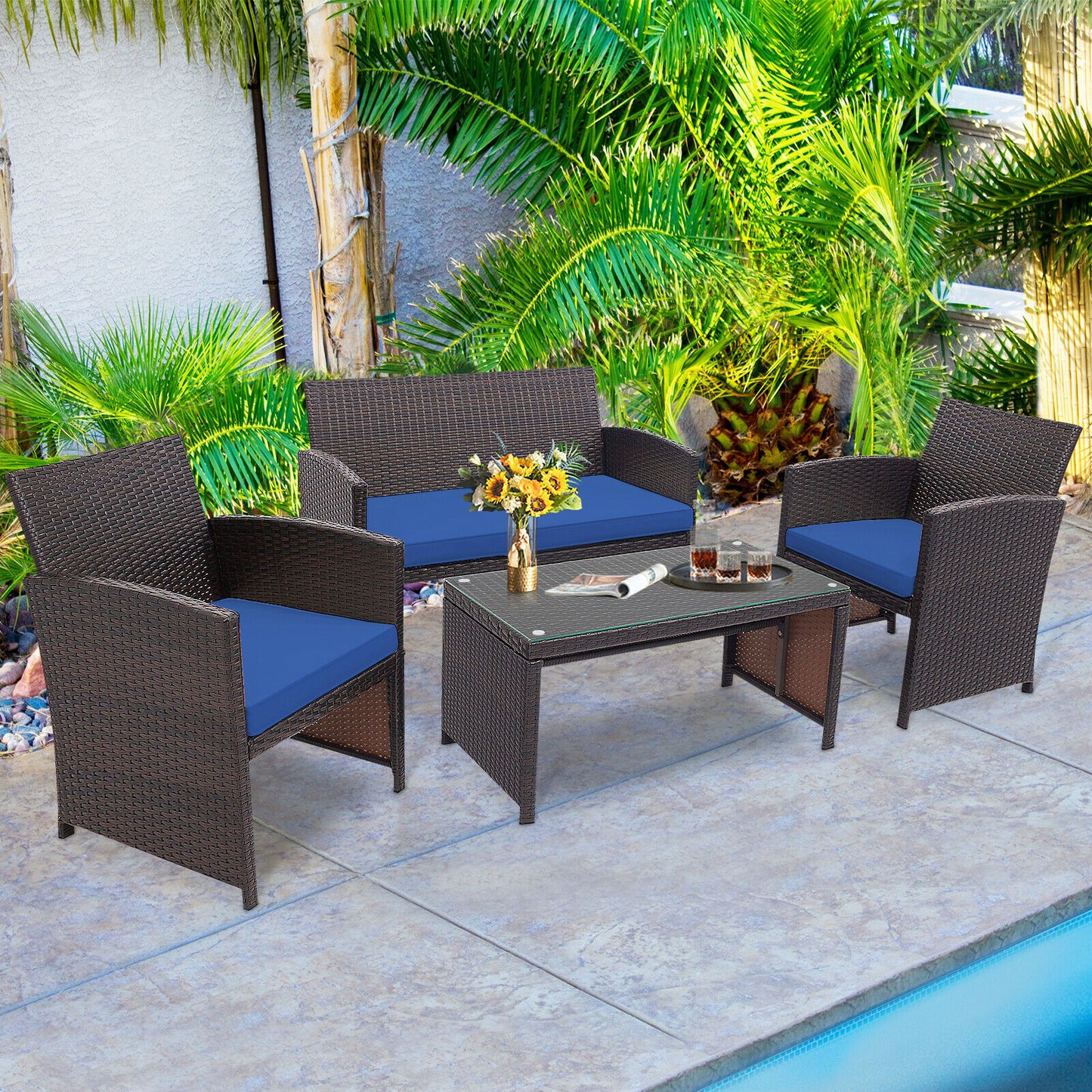 4PCS Patio Rattan Furniture Set