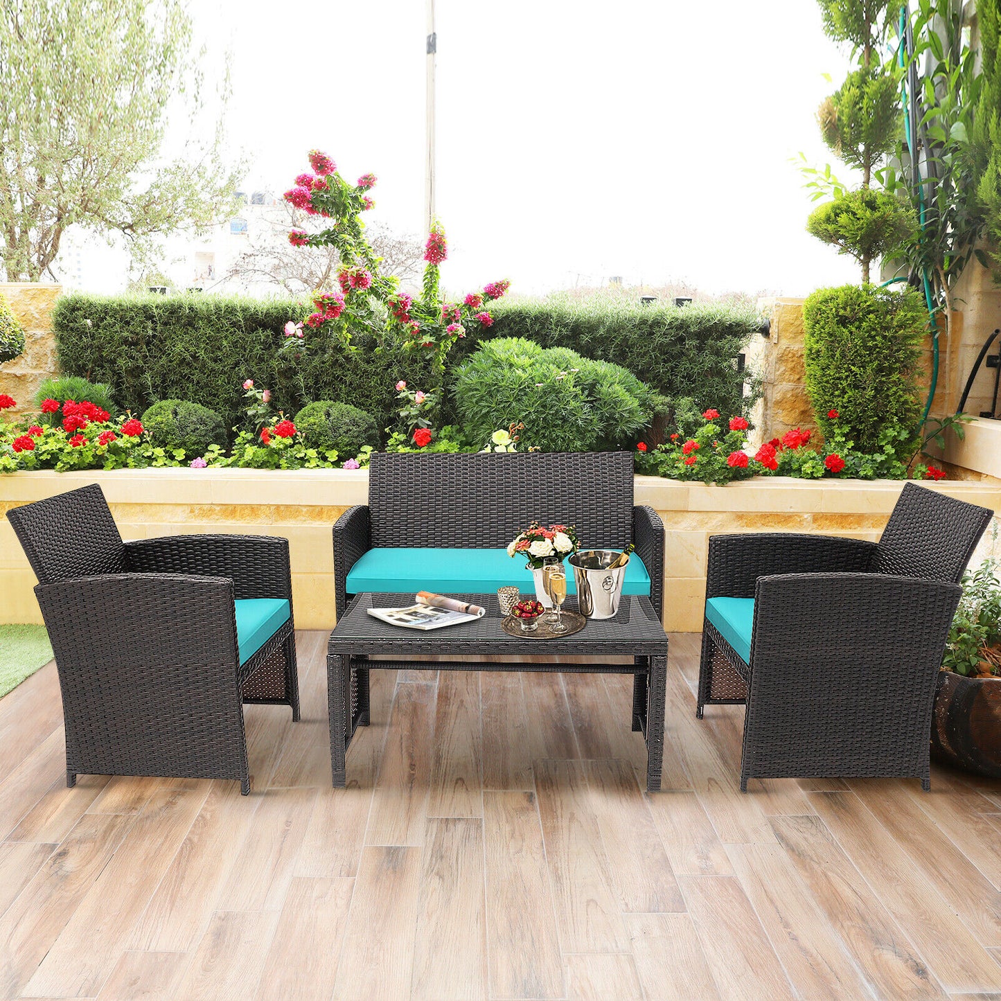 4PCS Patio Rattan Furniture Set