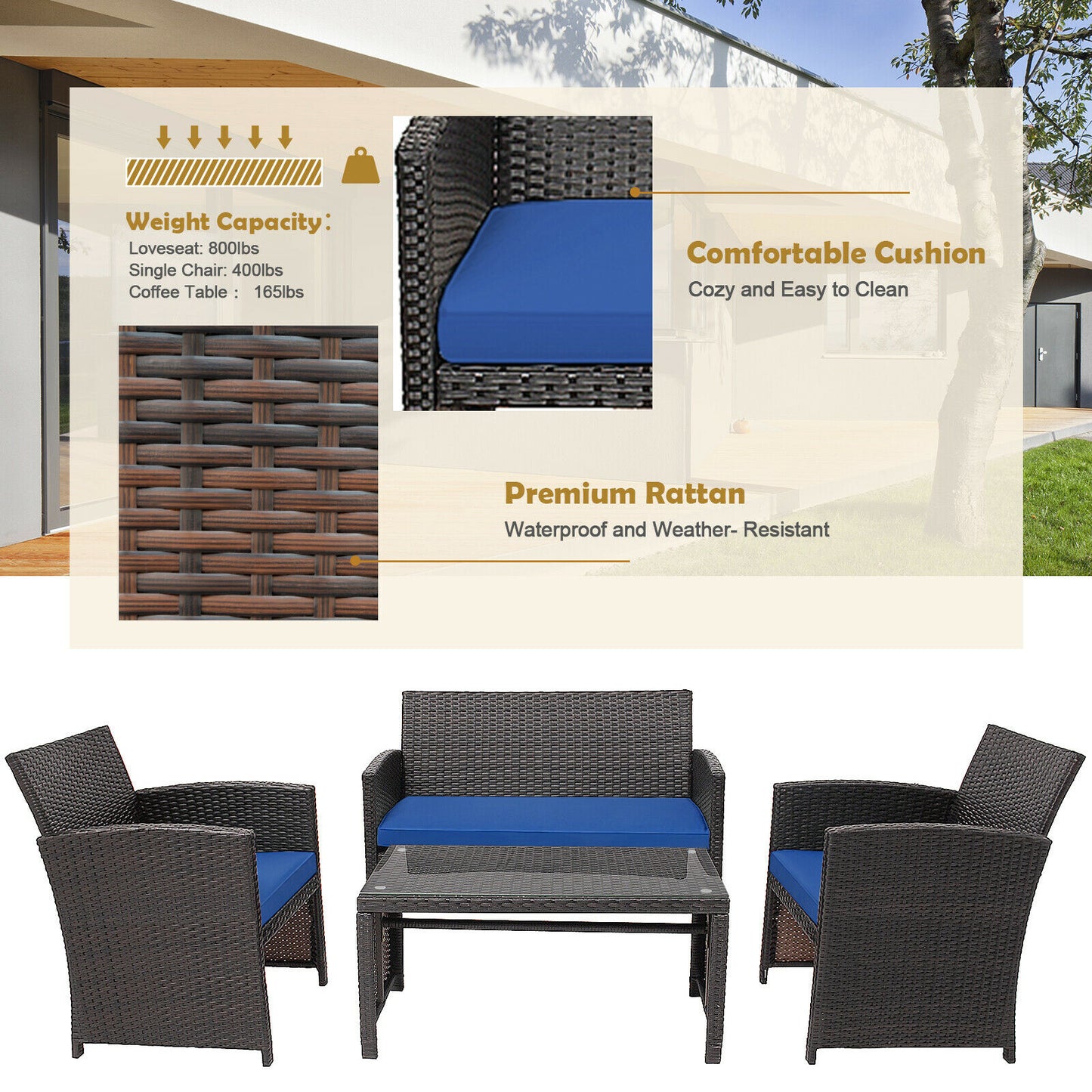 4PCS Patio Rattan Furniture Set