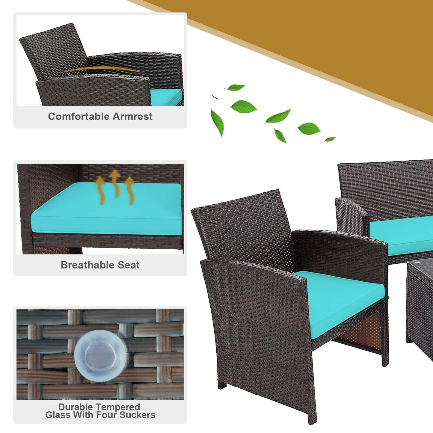 4PCS Patio Rattan Furniture Set