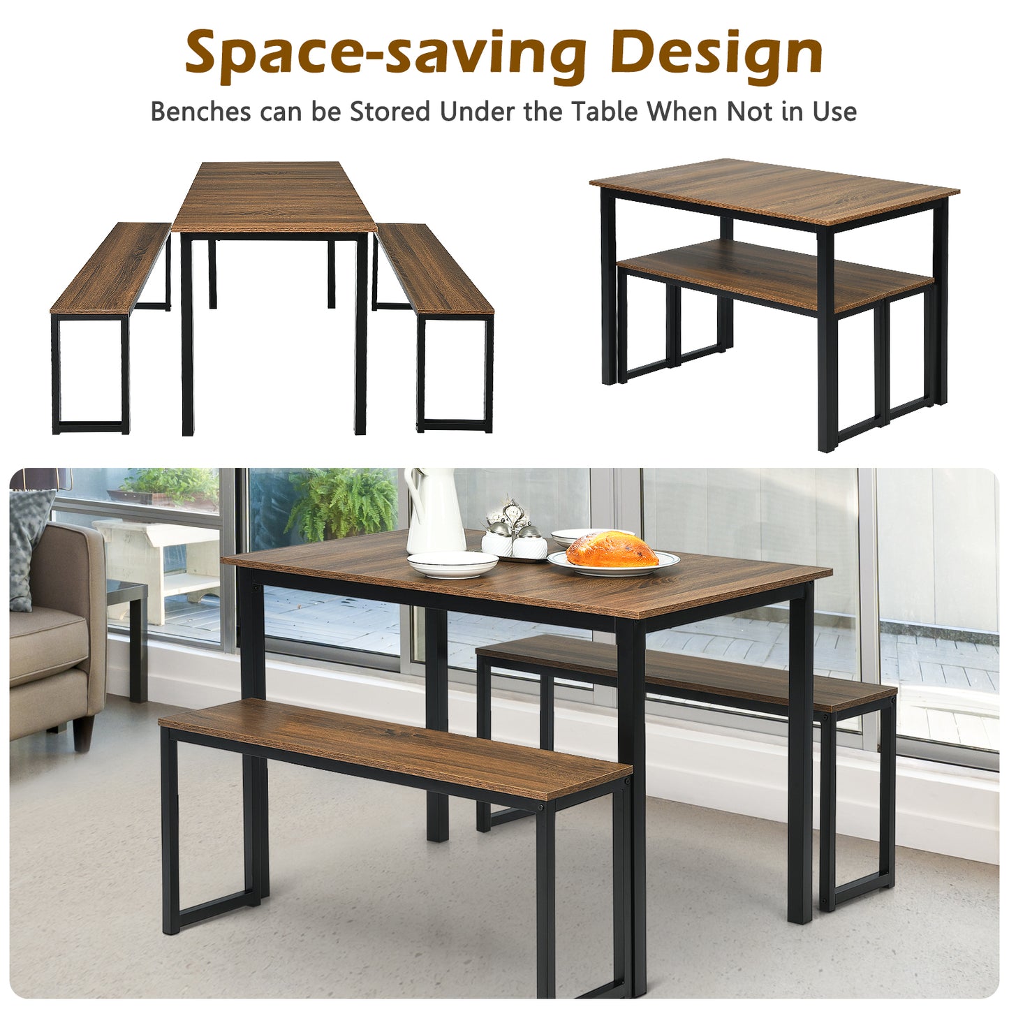 3pcs Dining Table Set Modern Studio