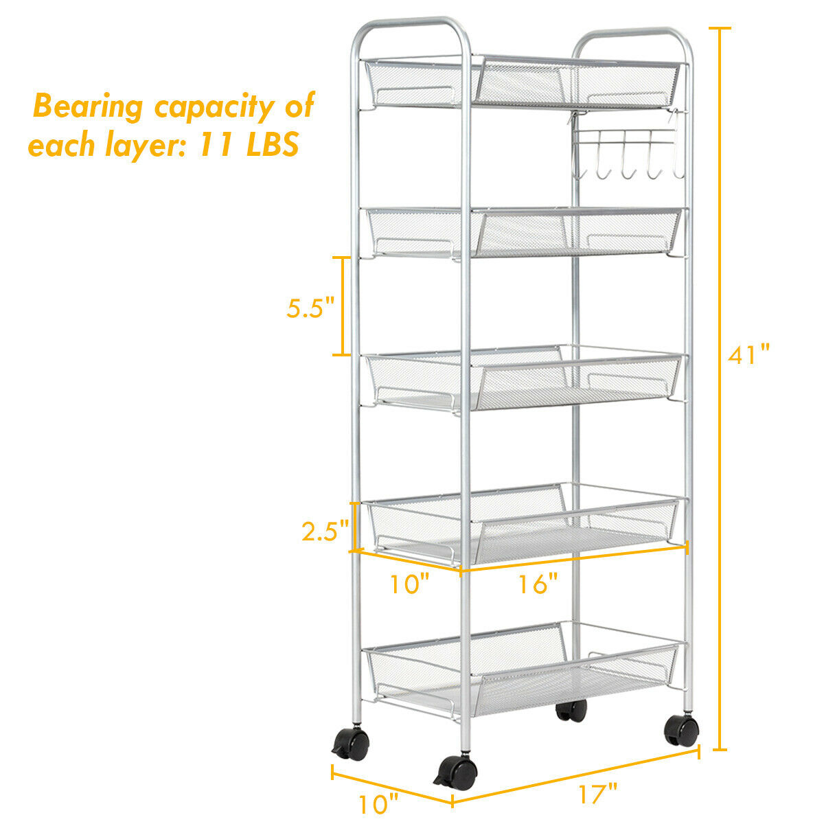 5 Tier Mesh Rolling File Utility Cart