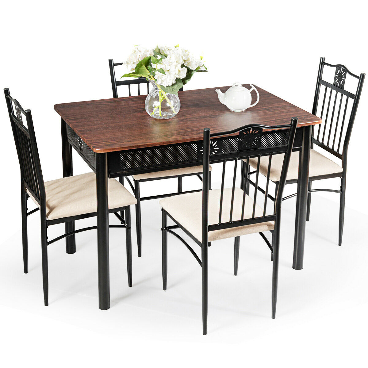 5 Piece Dining Set Wood Metal Table