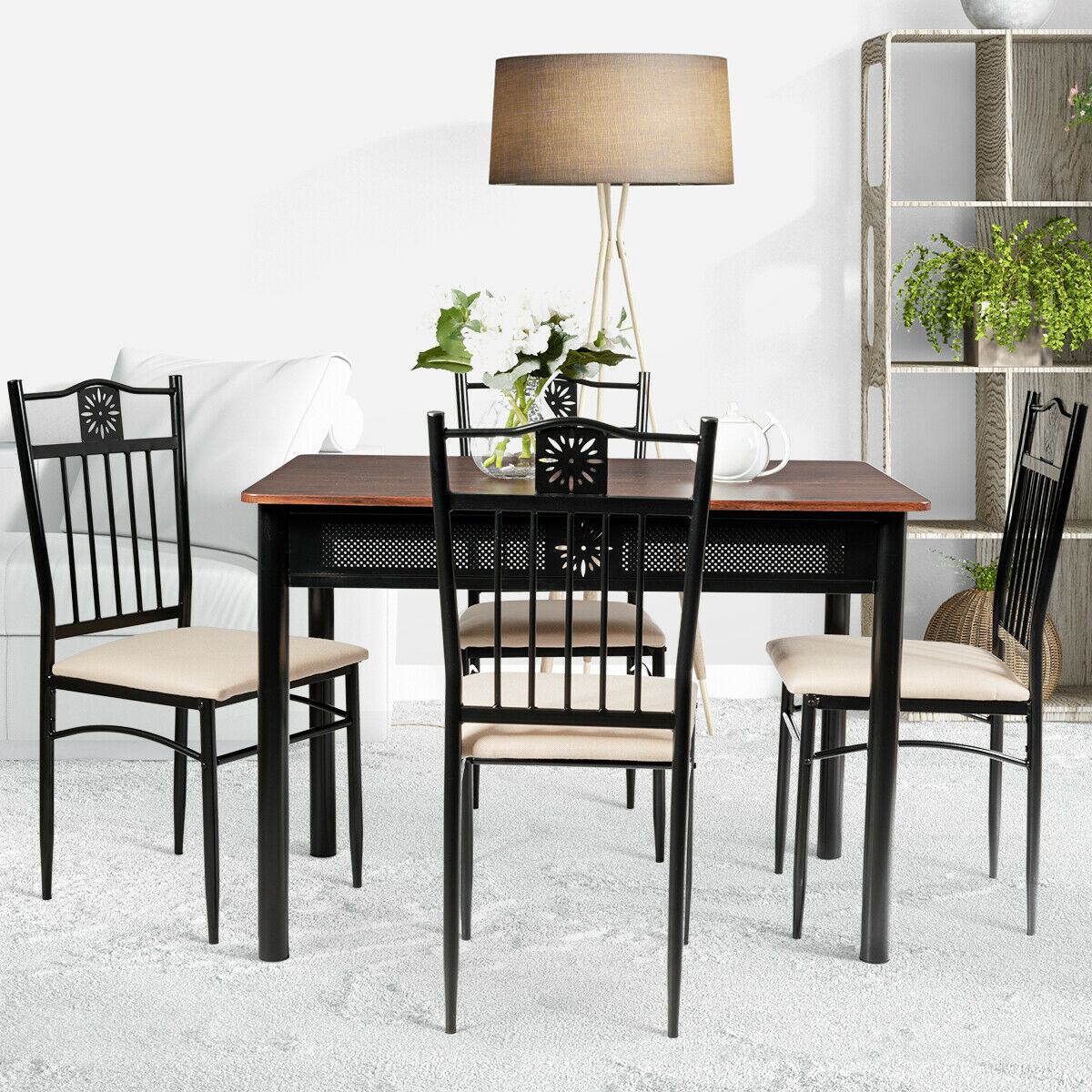 5 Piece Dining Set Wood Metal Table