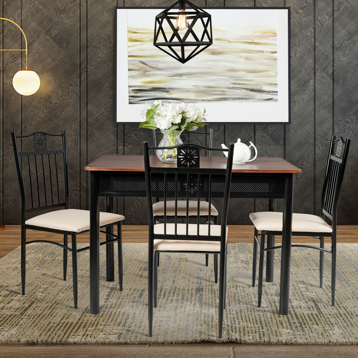 5 Piece Dining Set Wood Metal Table