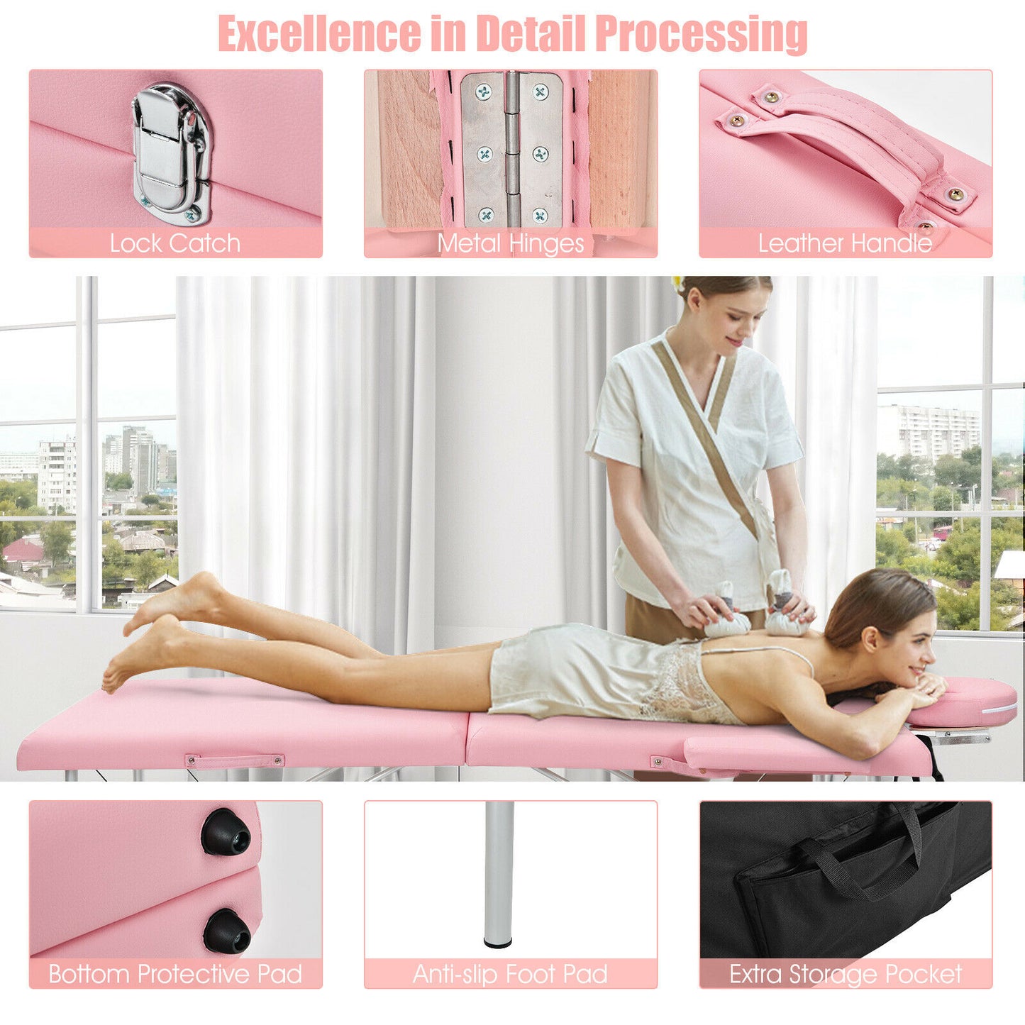 Portable Massage Table Adjustable Salon Spa Bed