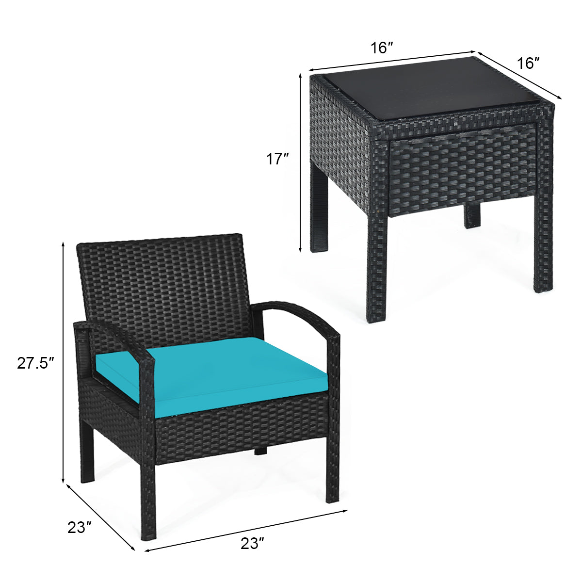 3 PCS Outdoor Patio Rattan Furniture Set