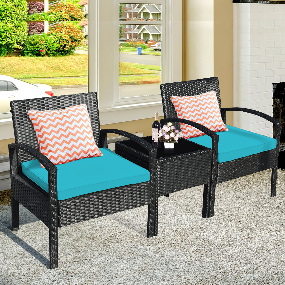 3 PCS Outdoor Patio Rattan Furniture Set