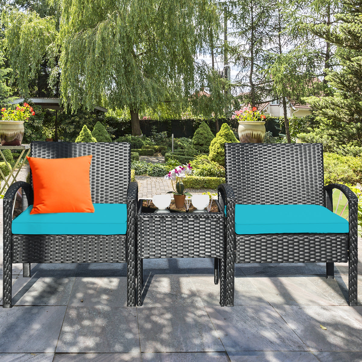 3 PCS Outdoor Patio Rattan Furniture Set